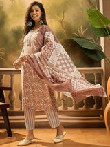 Pink Floral Straight Kurta Set