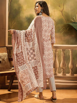 Pink Floral Straight Kurta Set
