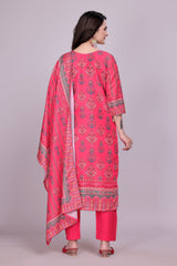 Pink Printed Cotton Straight Suit