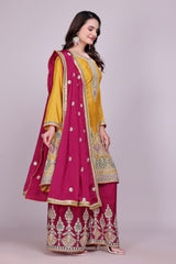 Yellow Embroidered Plazo Suit