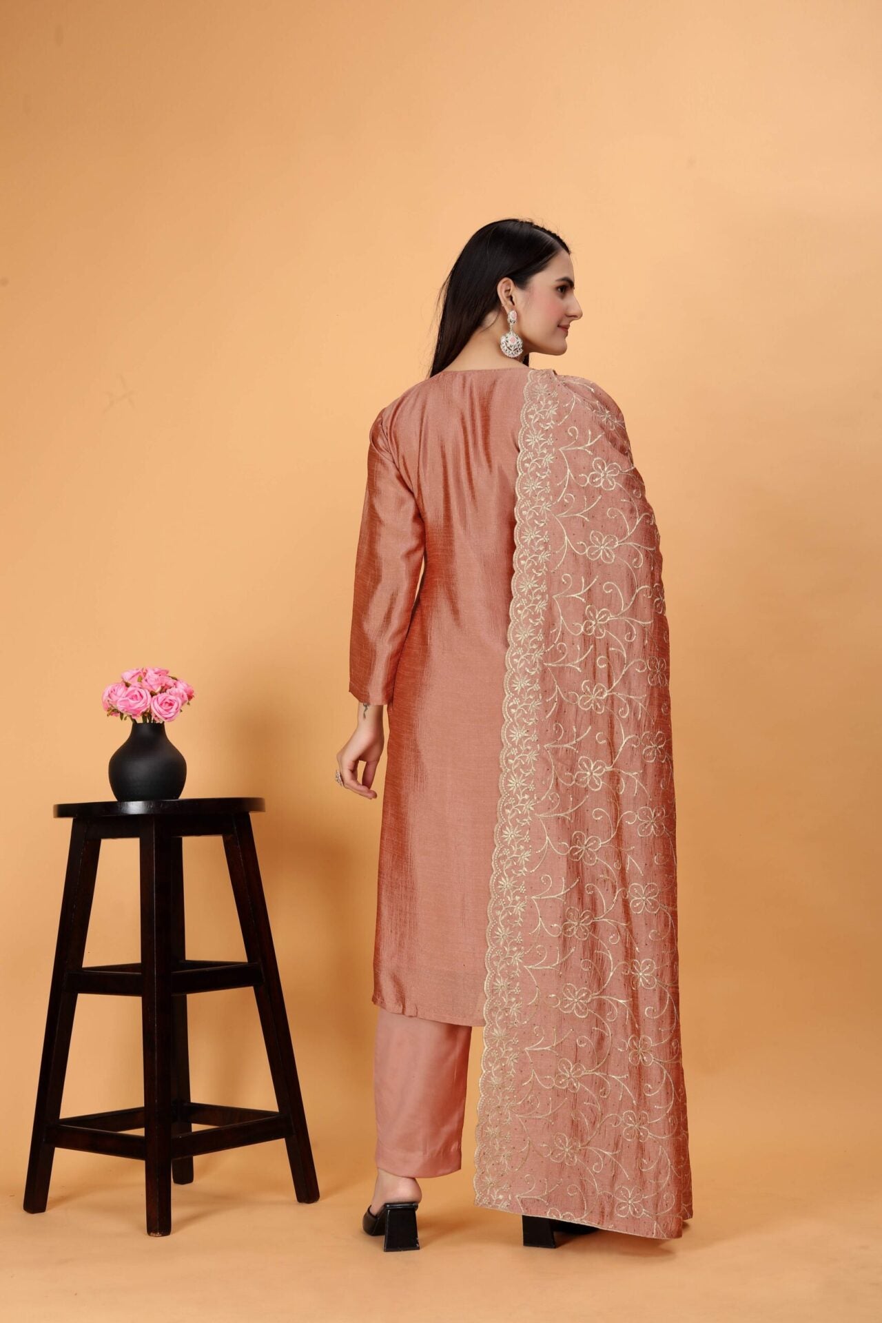 Embroidered Peach Punjabi Salwar Suit with Dupatta