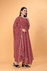 Maroon Anarkali Printed Suit with Dupatta