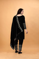 Black Velvet Embroidered Plazo Suit