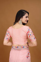 Peach Hand Embroidered Saree