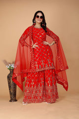 Red women punjabi sharara suit