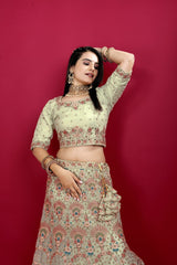 Pista Green Heavy Party Wear Lehenga Choli