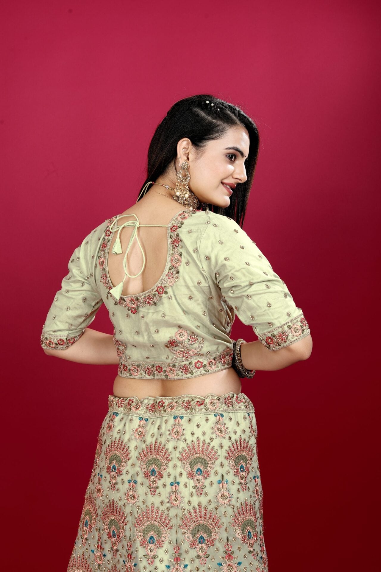 Pista Green Heavy Party Wear Lehenga Choli
