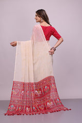 Chiffon Cream Red Saree