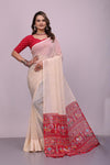Chiffon Cream Red Saree