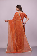 Orange Border Embroidery Saree