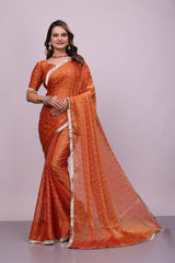 Orange Border Embroidery Saree