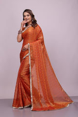 Orange Border Embroidery Saree
