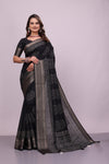 Women Black Cotton Print Saree