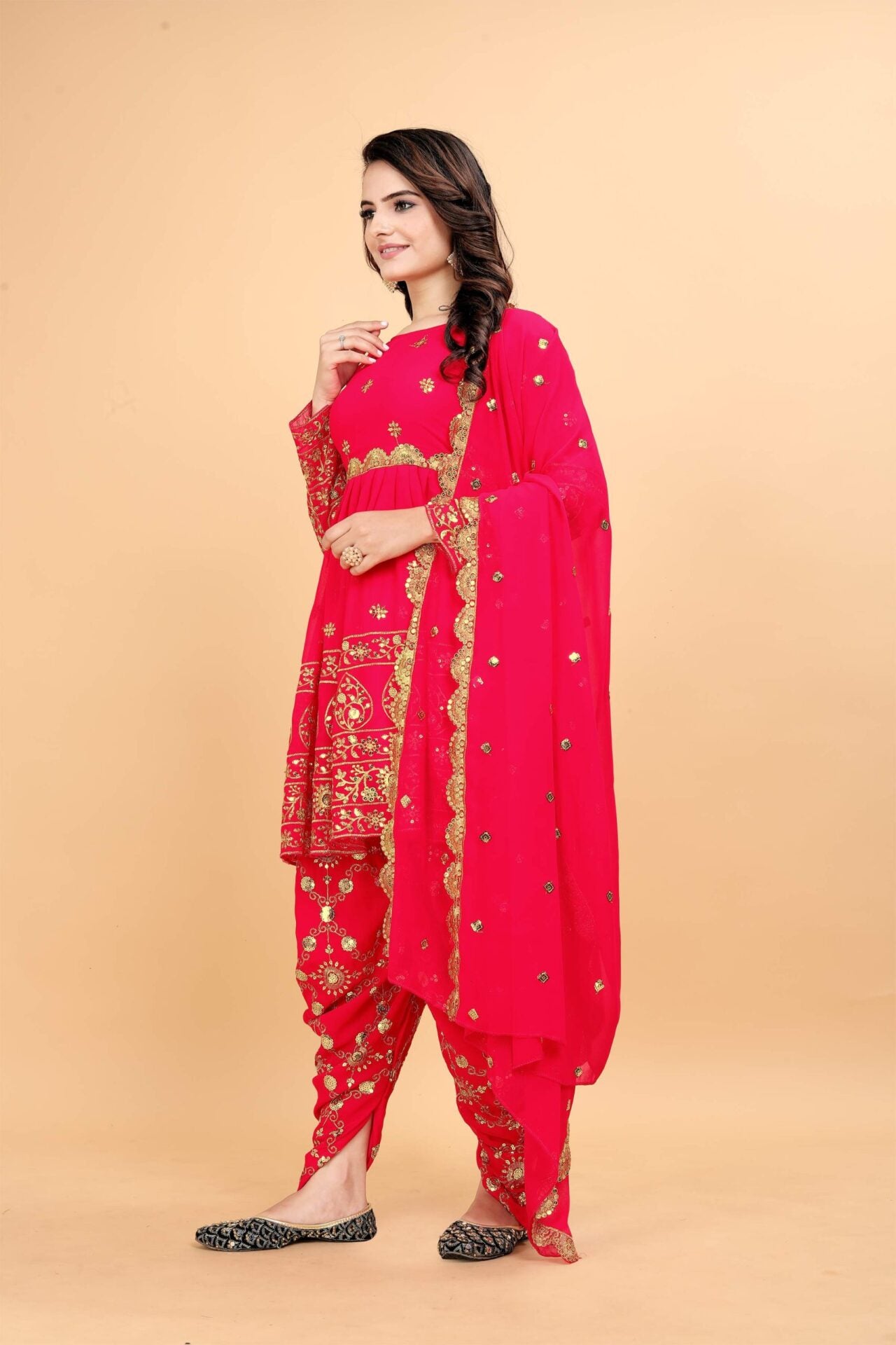 Crimson Pink Dhoti Salwar Suit
