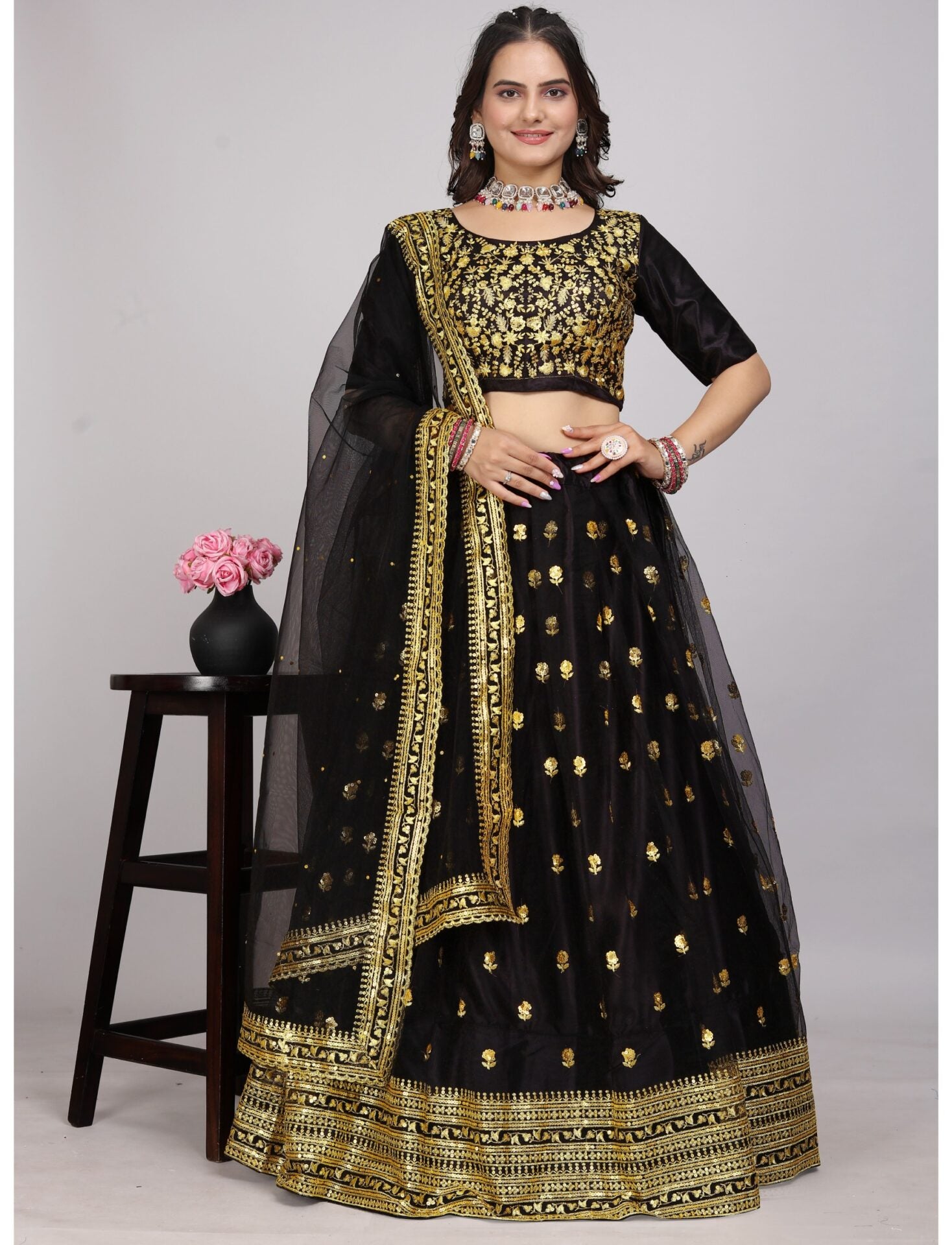 Black Garba Lehenga Choli Women