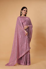 Pink Georgette Sequin Saree Women