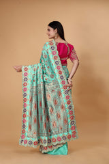 Pink Blue Party Wear Saree