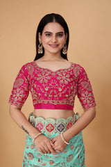 Pink Blue Party Wear Saree