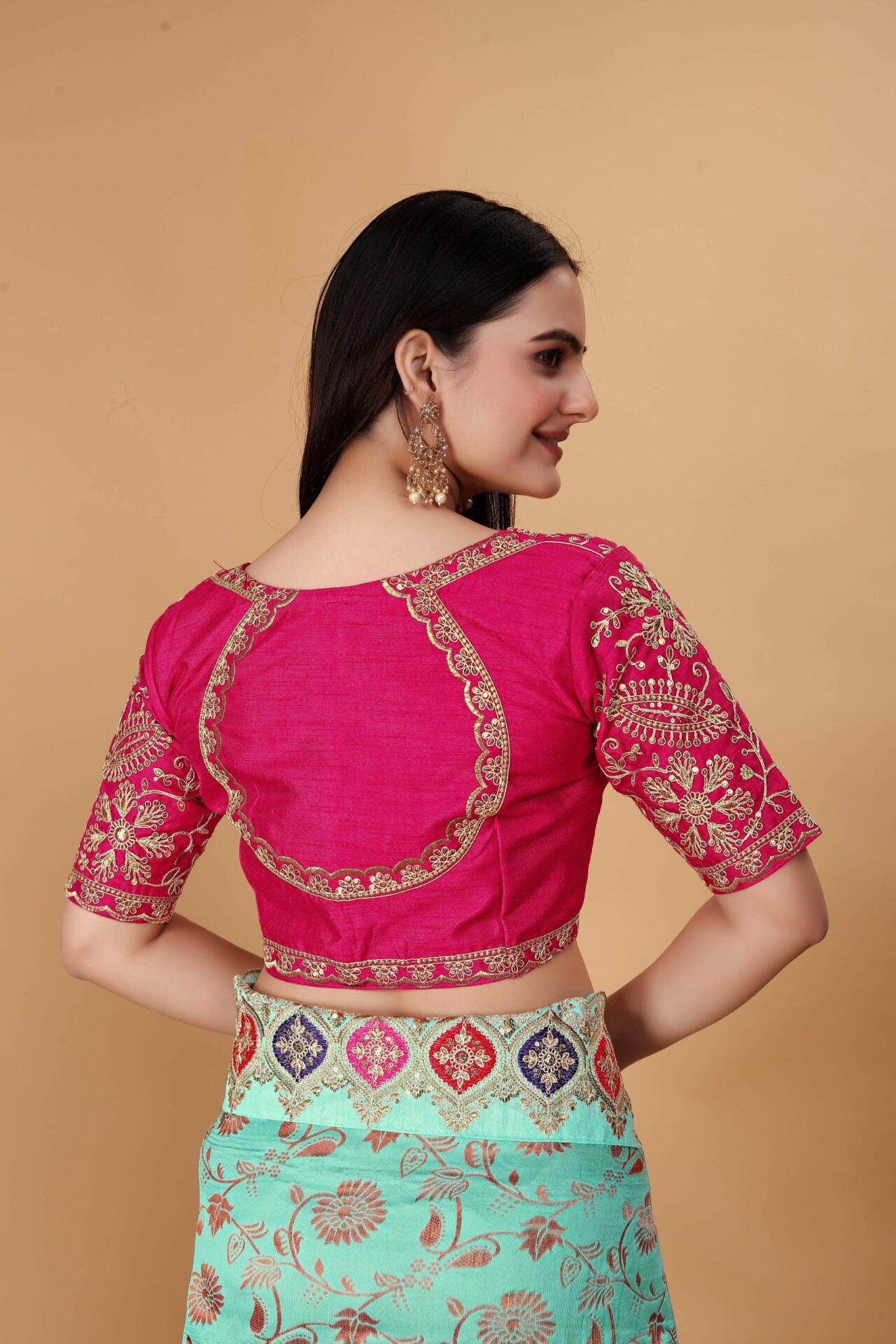 Pink Blue Party Wear Saree