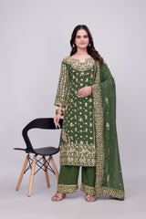 Green Heavy Embroidered Palazo Suit