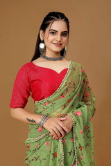 Floral Green Georgette Saree Women