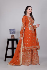 Rust Orange Sharara Suit