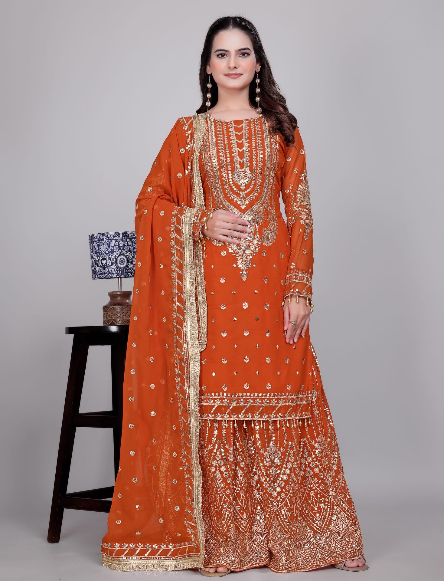 Rust Orange Sharara Suit