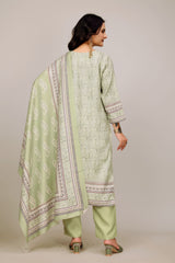 Green Woolen Digital Print Suit