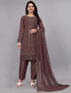 brown embroidered georgette plazo suit