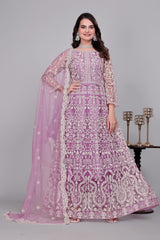 Heavy Floral Embroidery Net Anarkali Gown With Matching Dupatta