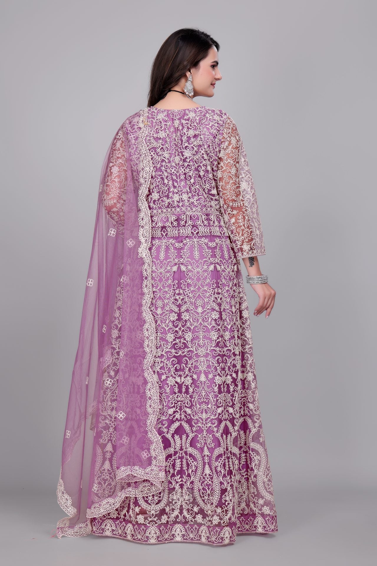 Heavy Floral Embroidery Net Anarkali Gown With Matching Dupatta