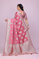 Pink Banarasi Silk Saree with Heavy Designer Blouse