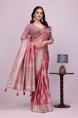 Pink Banarasi Silk Saree with Heavy Designer Blouse
