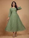 olive Green Chikankari Anarkali Kurti