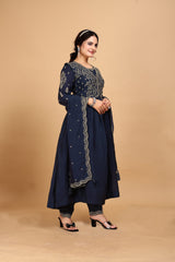Blue Embroidered Anarkali Suit With Jacket