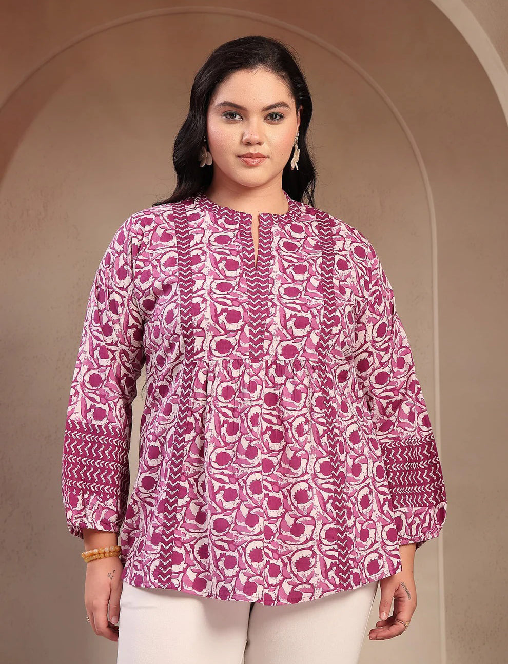 Purple Floral Printed Cotton Top