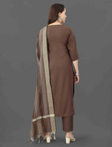 Women brown cotton salwar suit with dupatta