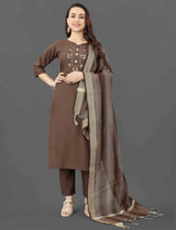 Women brown cotton salwar suit with dupatta
