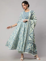 Floral Cotton printed Anarkali set