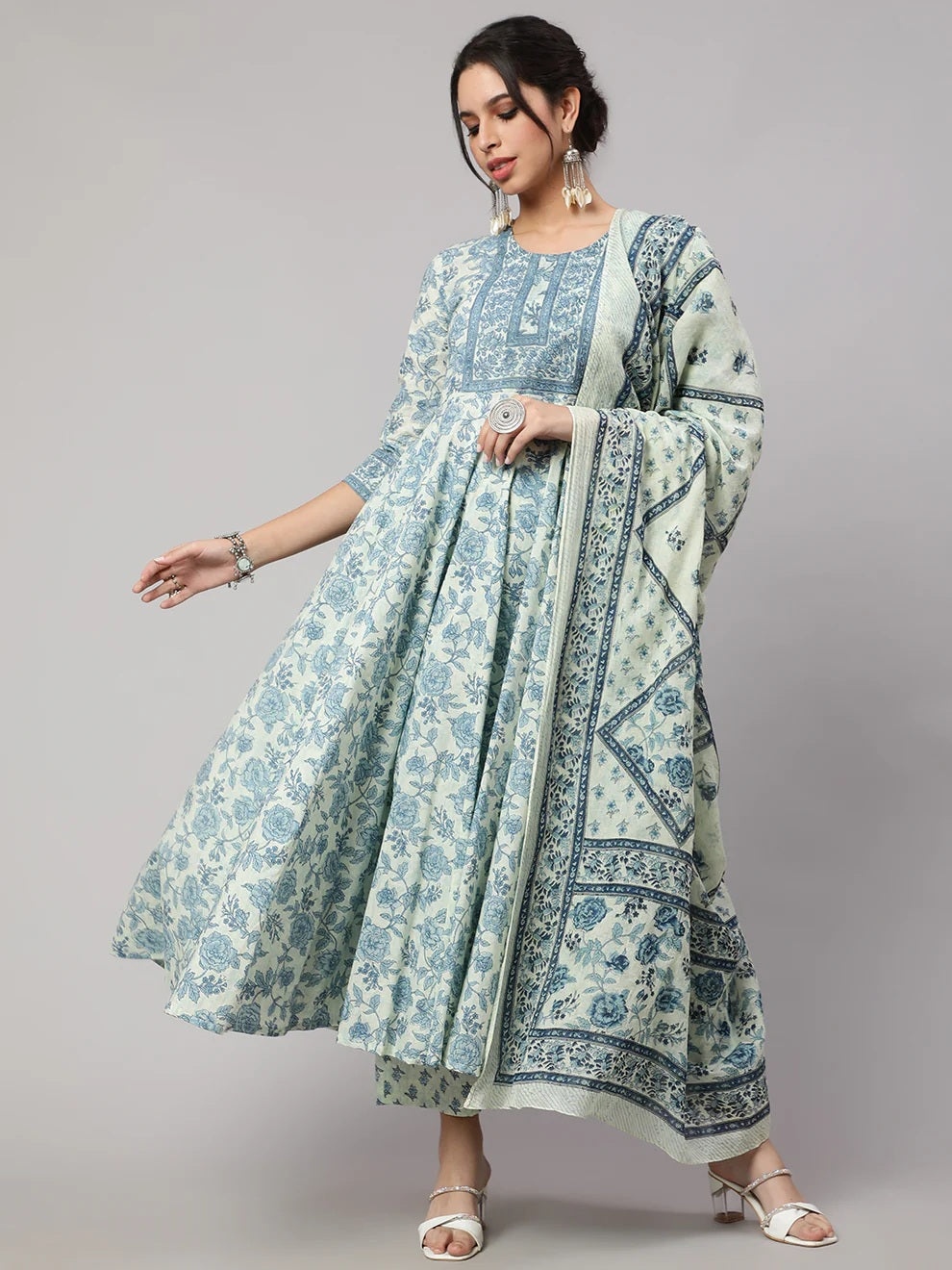 Floral Cotton printed Anarkali set