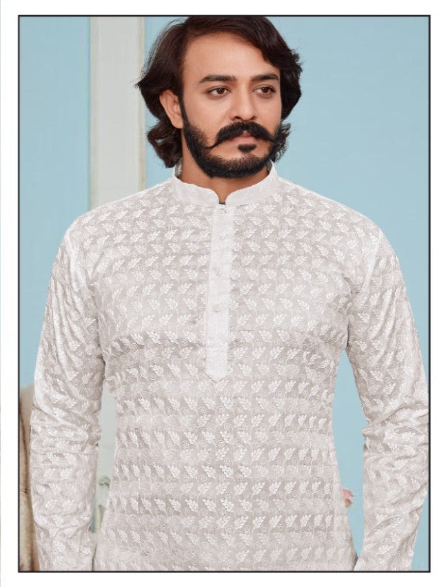 White Chikankari Kurta for Men