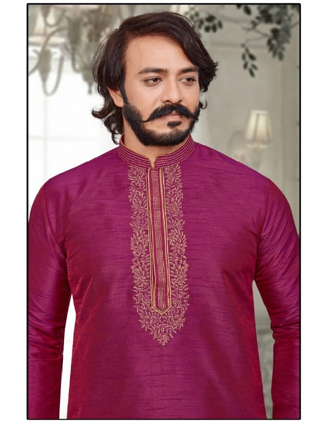 Pink Silk Mens Kurta Pajama