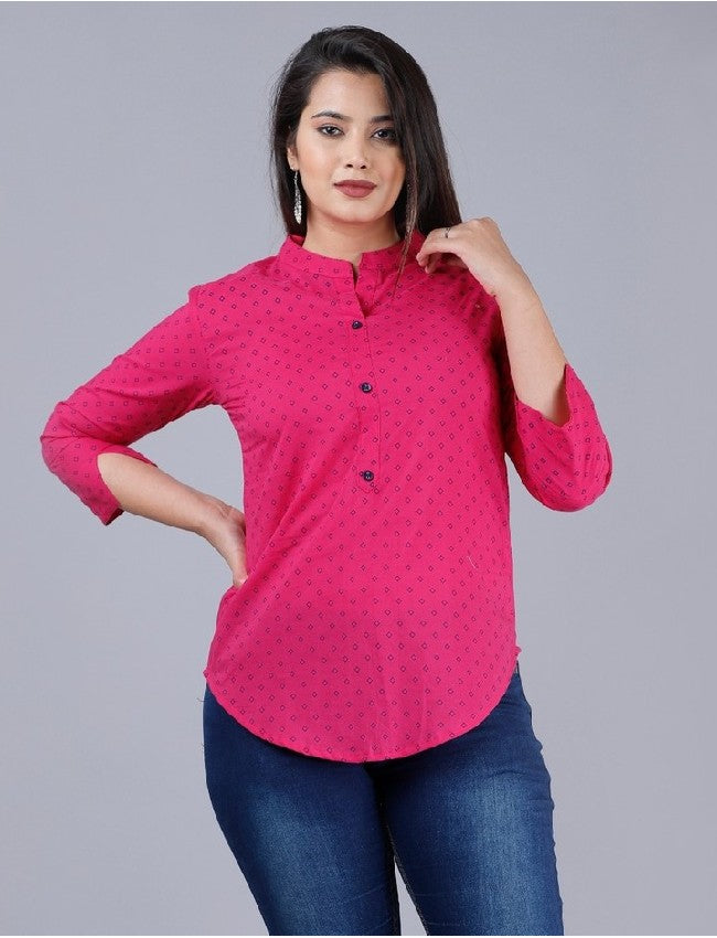 Rayon Printed Short Top - Pink