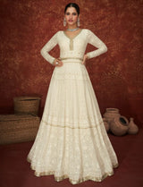 White Embroidered Anarkali Gown