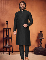 Men's Silk Kurta Pajama - Black