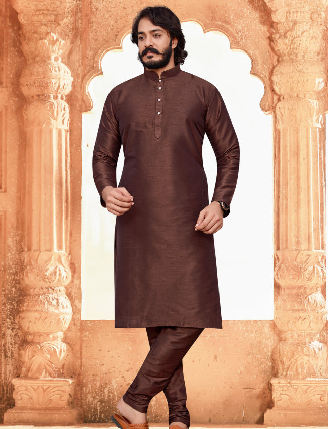 Men's Silk Kurta Pajama - Brown