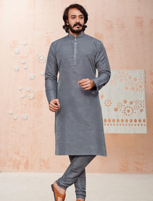 Men's Silk Kurta Pajama - Grey