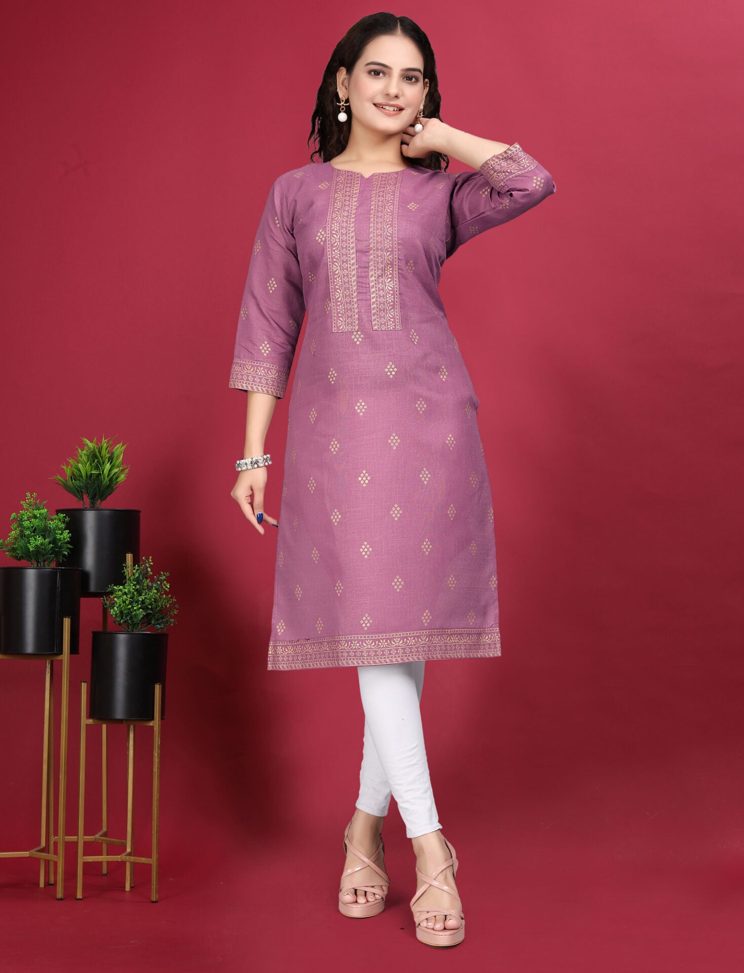 Lavender Rayon Kurti Women