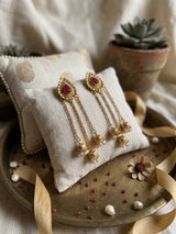 Traditional Gold Tone Long Earrings