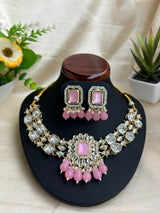 Pink Kundan Necklace with Earrings